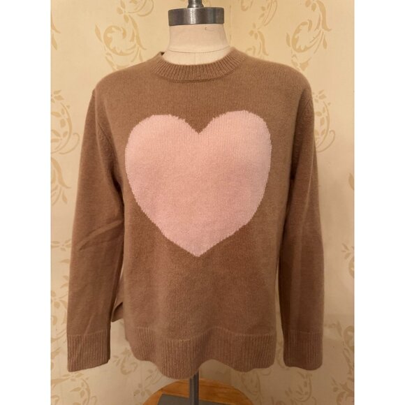 Ladies Small The Cashmere Project 100% Cashmere Beige Pink Heart Sweater - Picture 1 of 4